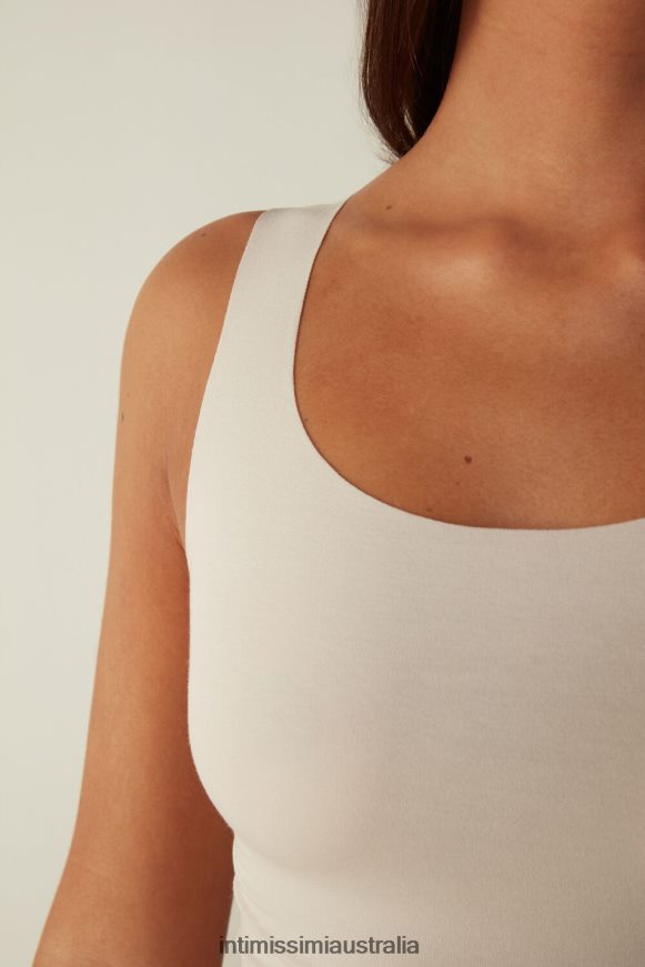 Intimissimi Women 2280-Pink Silk Apparel 0RJT481460 Raw-Edge Round-Neck Supima Cotton Vest Top