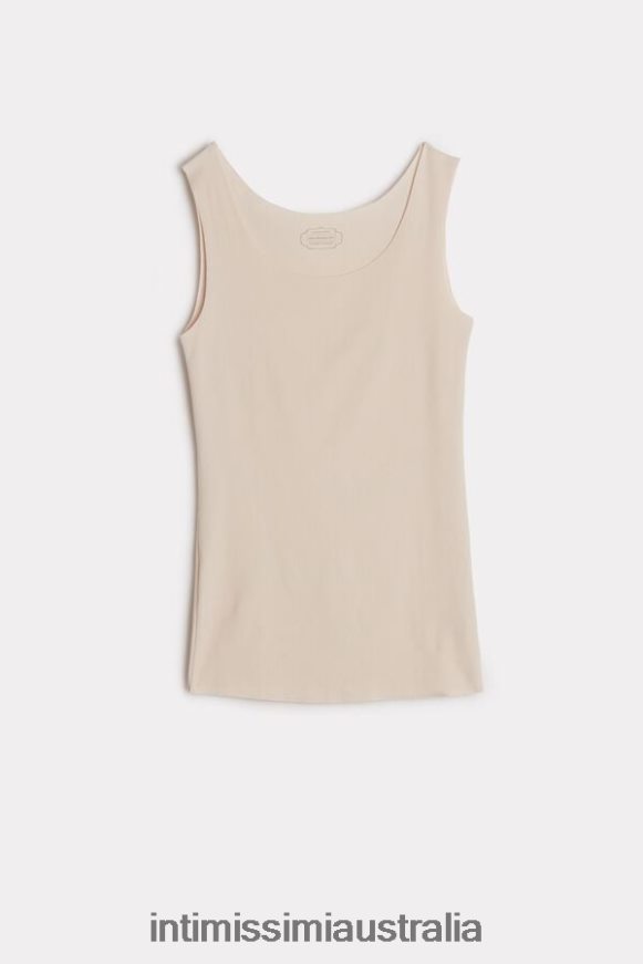 Intimissimi Women 2280-Pink Silk Apparel 0RJT481460 Raw-Edge Round-Neck Supima Cotton Vest Top