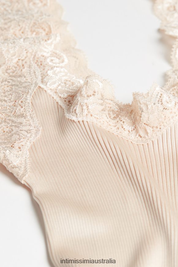 Intimissimi Women 2280-Pink Silk Apparel 0RJT481474 Silk Top with Lace Neckline