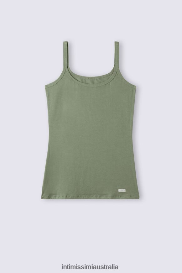 Intimissimi Women 344J-Salvia Green Apparel 0RJT481273 Natural Cotton Strappy Top