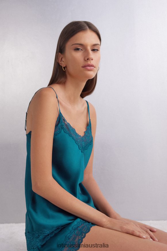 Intimissimi Women 346J-Teal Blue Apparel 0RJT481264 Lace and Silk Top