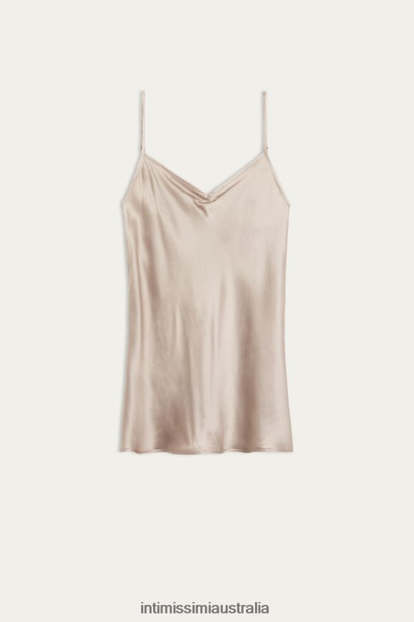 Intimissimi Women 651I-Powder Beige Apparel 0RJT481393 Silk Satin Top with V Neck