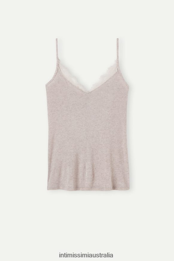 Intimissimi Women 7525-Shell Beige Melange Apparel 0RJT481346 Ultralight Modal and Cashmere Camisole with Lace