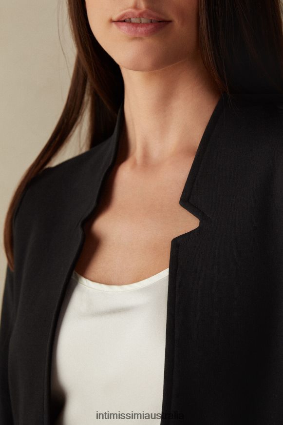 Intimissimi Women 019-Black Apparel 0RJT481424 Long-Sleeved Cotton Interlock Cardigan