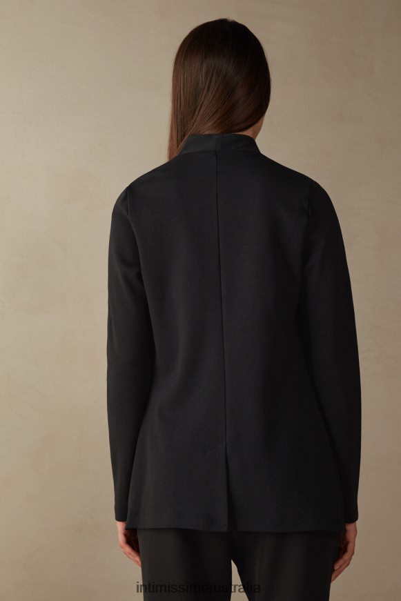 Intimissimi Women 019-Black Apparel 0RJT481424 Long-Sleeved Cotton Interlock Cardigan