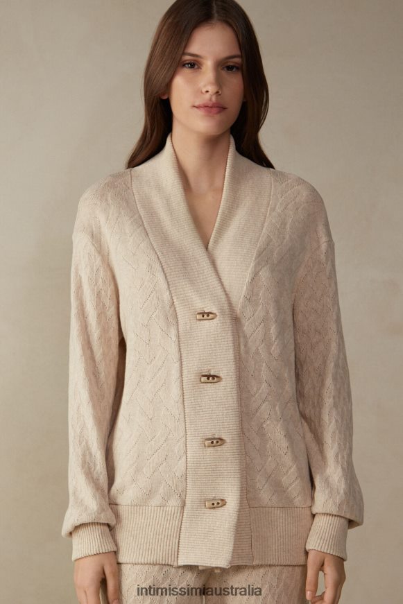 Intimissimi Women 2106-Beige Blend Apparel 0RJT481349 Winter Braid Jacquard Long-Sleeved Cardigan