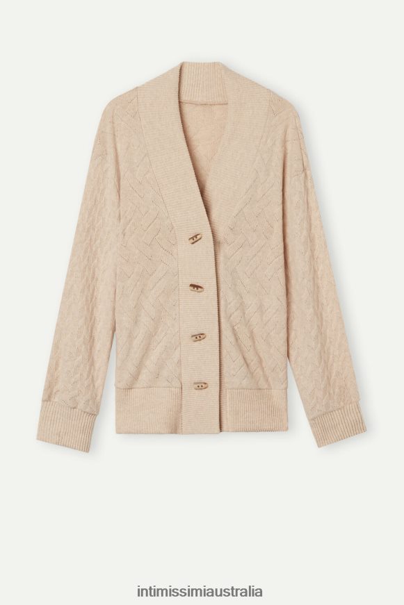 Intimissimi Women 2106-Beige Blend Apparel 0RJT481349 Winter Braid Jacquard Long-Sleeved Cardigan