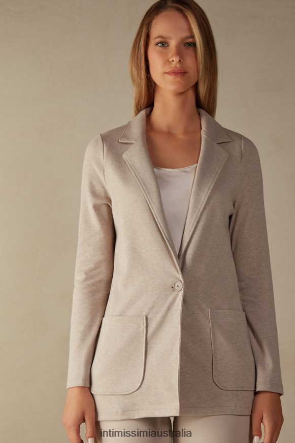 Intimissimi Women 3041-Bianco Apparel 0RJT481360 Cotton Interlock Buttoned Jacket