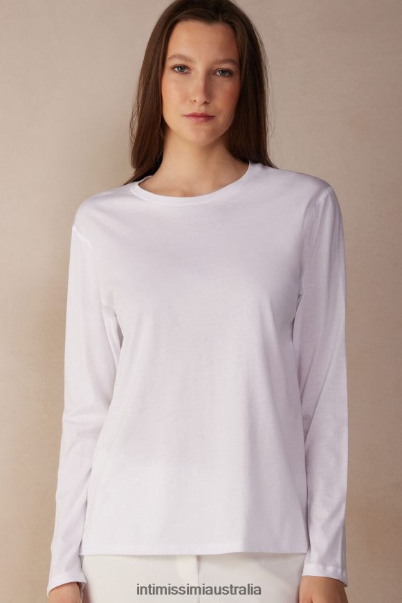 Intimissimi Women 001-White Apparel 0RJT481323 Oversize Long-Sleeved Supima Cotton Top