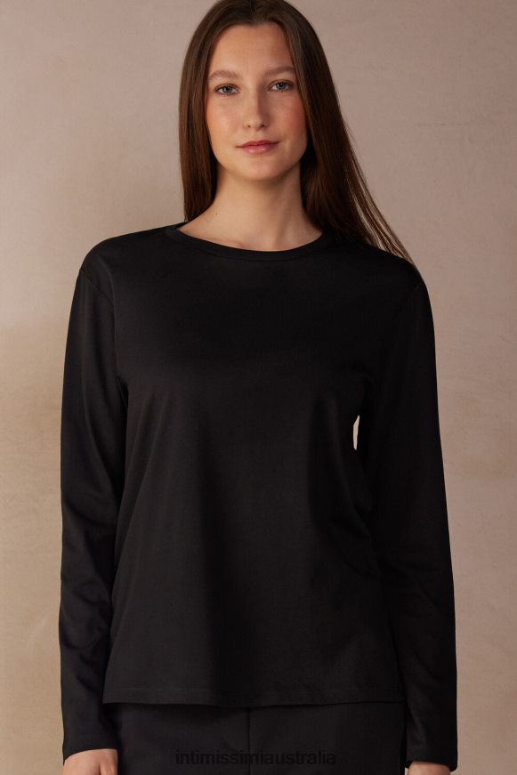 Intimissimi Women 019-Black Apparel 0RJT481322 Oversize Long-Sleeved Supima Cotton Top