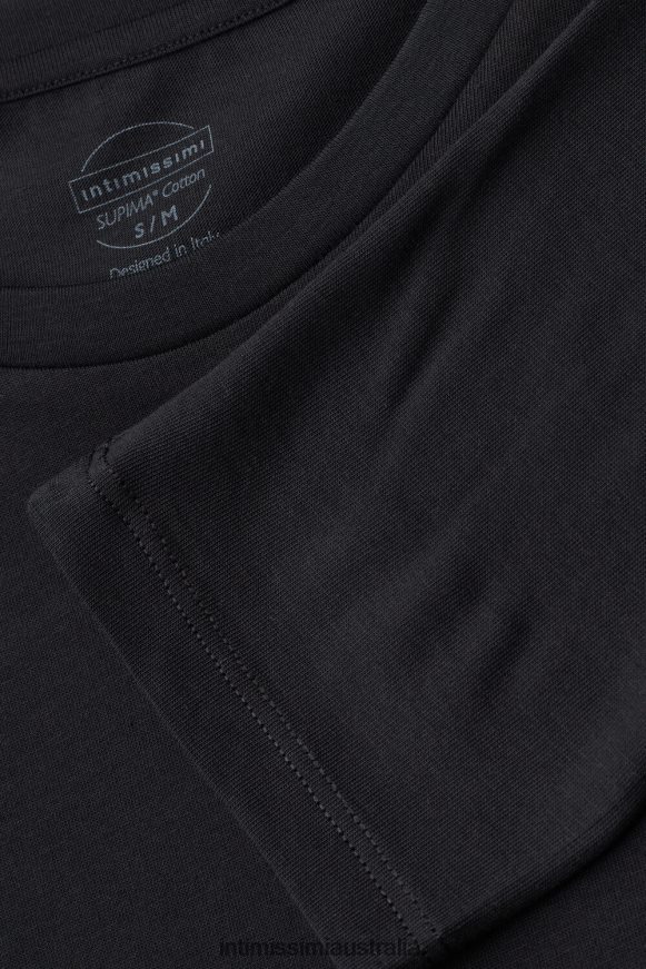 Intimissimi Women 019-Black Apparel 0RJT481322 Oversize Long-Sleeved Supima Cotton Top