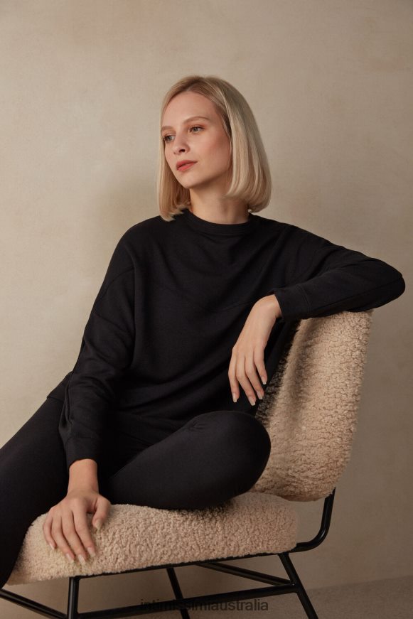 Intimissimi Women 019-Black Apparel 0RJT481342 Modal and Cashmere Fleece Round-Neck Jumper