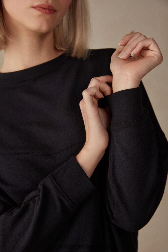 Intimissimi Women 019-Black Apparel 0RJT481342 Modal and Cashmere Fleece Round-Neck Jumper