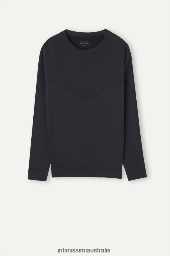 Intimissimi Women 019-Black Apparel 0RJT481342 Modal and Cashmere Fleece Round-Neck Jumper