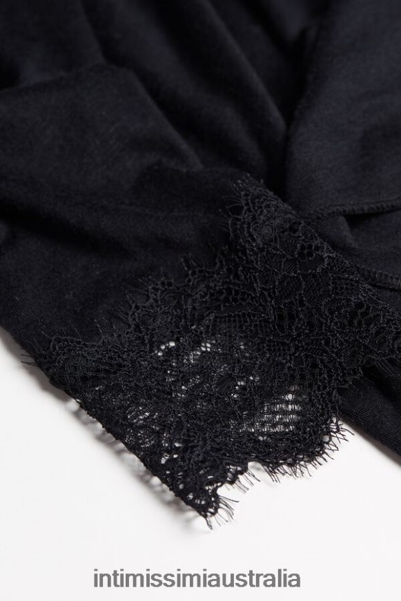 Intimissimi Women 019-Black Apparel 0RJT481429 Modal Cashmere Ultralight Long Lace Shirt