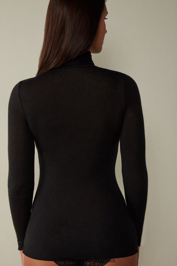 Intimissimi Women 019-Black Apparel 0RJT481447 Modal Cashmere Ultralight High-Neck Top
