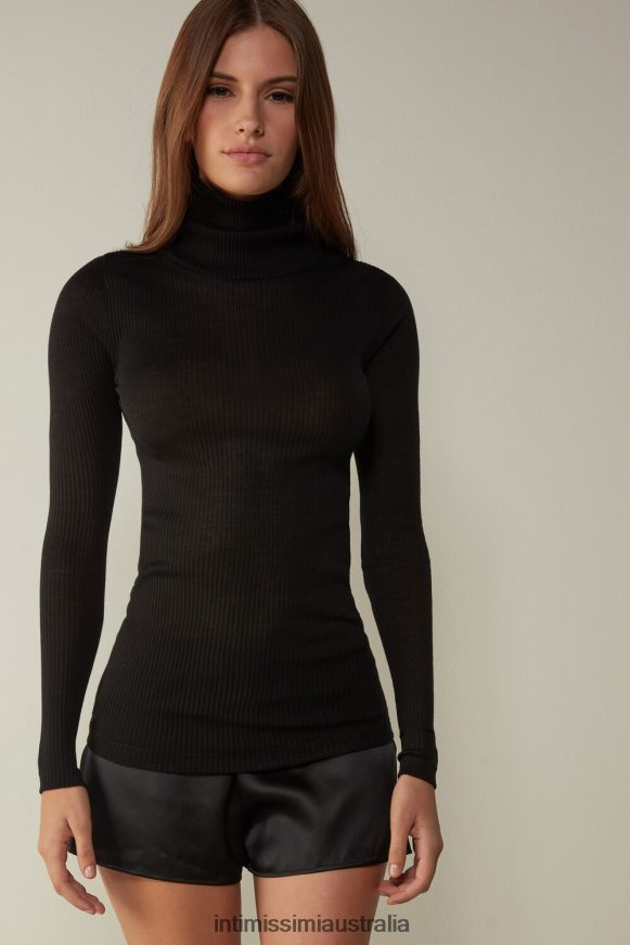 Intimissimi Women 019-Black Apparel 0RJT481448 Long-sleeve High-Neck Tubular Top in Wool and Silk