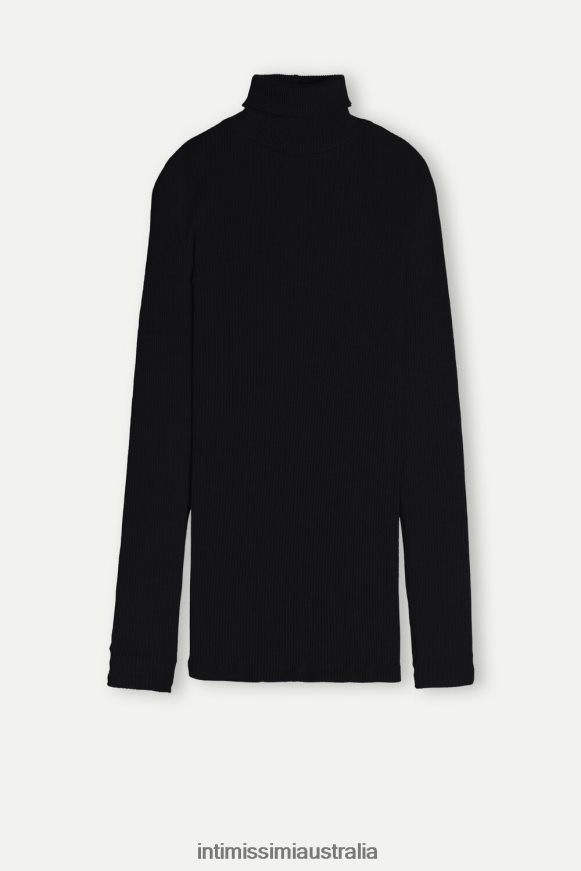 Intimissimi Women 019-Black Apparel 0RJT481448 Long-sleeve High-Neck Tubular Top in Wool and Silk