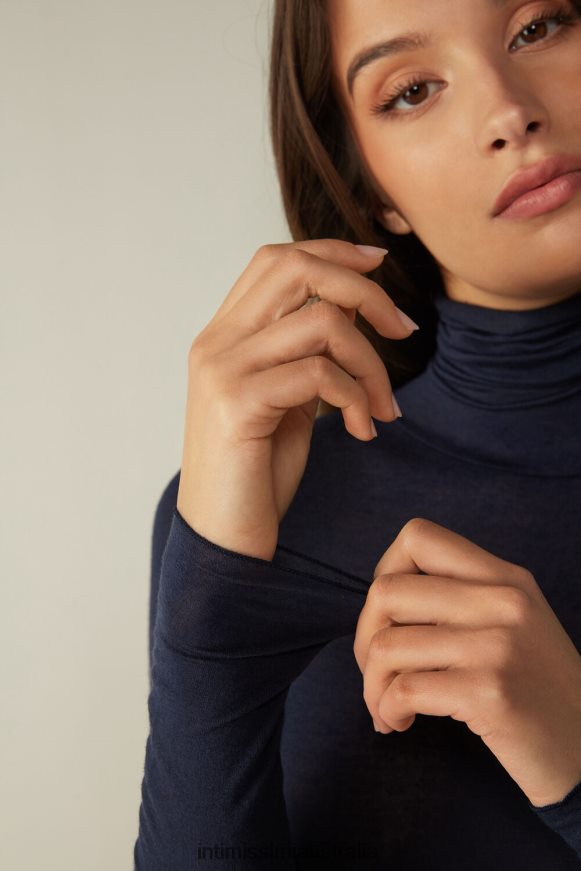 Intimissimi Women 1467-Intense Blue Apparel 0RJT481262 Modal Cashmere Ultralight High-Neck Top