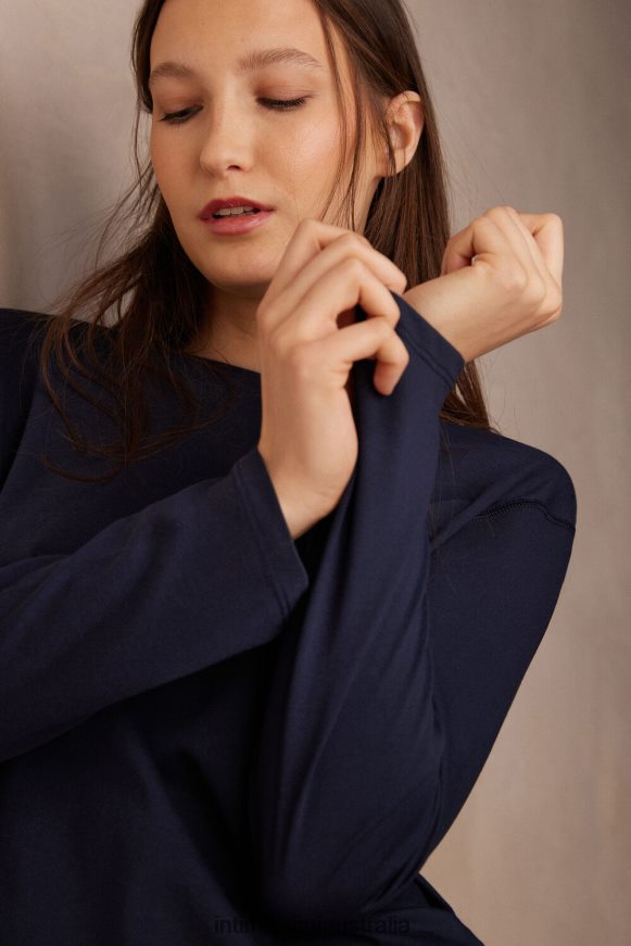 Intimissimi Women 1467-Intense Blue Apparel 0RJT481321 Oversize Long-Sleeved Supima Cotton Top