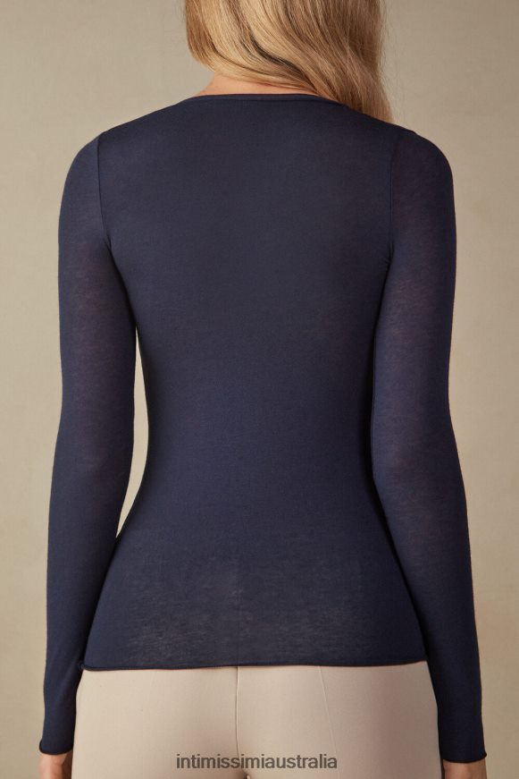 Intimissimi Women 1467-Intense Blue Apparel 0RJT481348 Ultralight Modal with Cashmere V-Neck Top