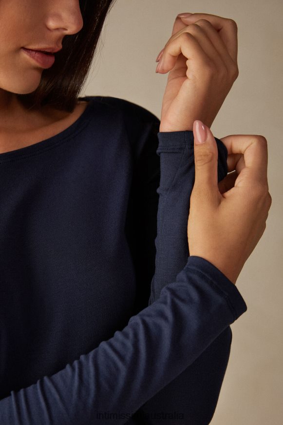 Intimissimi Women 1467-Intense Blue Apparel 0RJT481358 Long-Sleeved Boat-Neck Micromodal Top