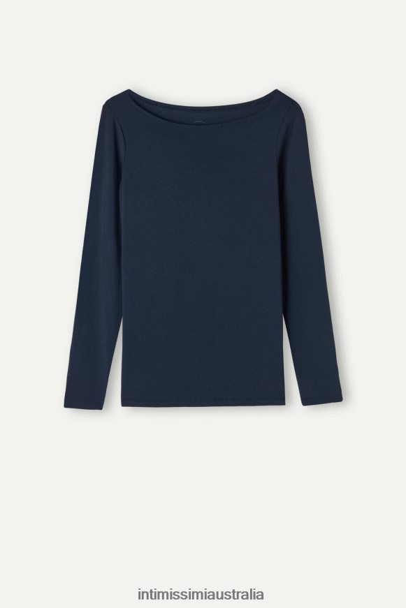 Intimissimi Women 1467-Intense Blue Apparel 0RJT481358 Long-Sleeved Boat-Neck Micromodal Top