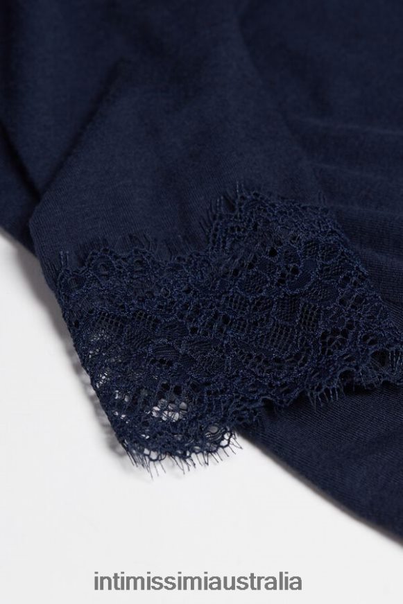 Intimissimi Women 1467-Intense Blue Apparel 0RJT481417 Modal Cashmere Ultralight Long Lace Shirt