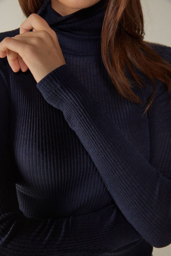 Intimissimi Women 1467-Intense Blue Apparel 0RJT481444 Long-sleeve High-Neck Tubular Top in Wool and Silk