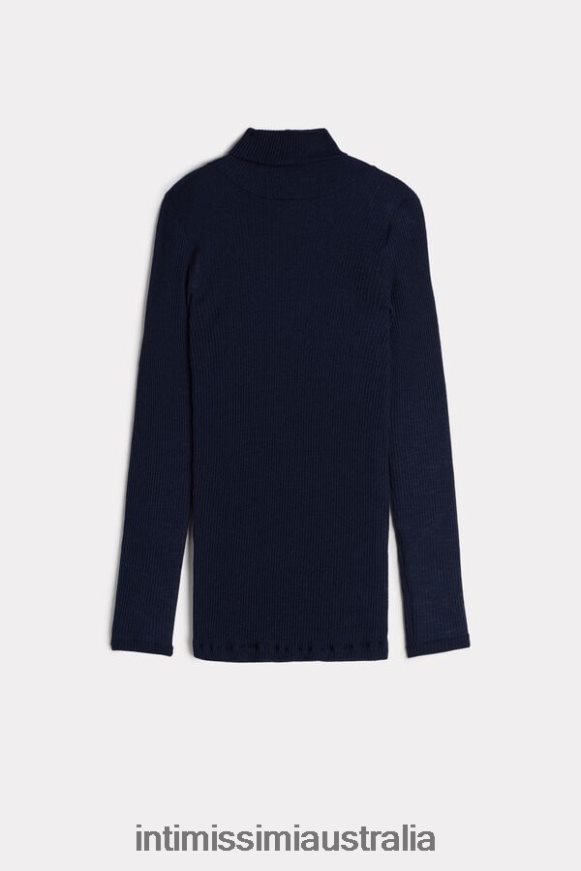 Intimissimi Women 1467-Intense Blue Apparel 0RJT481444 Long-sleeve High-Neck Tubular Top in Wool and Silk