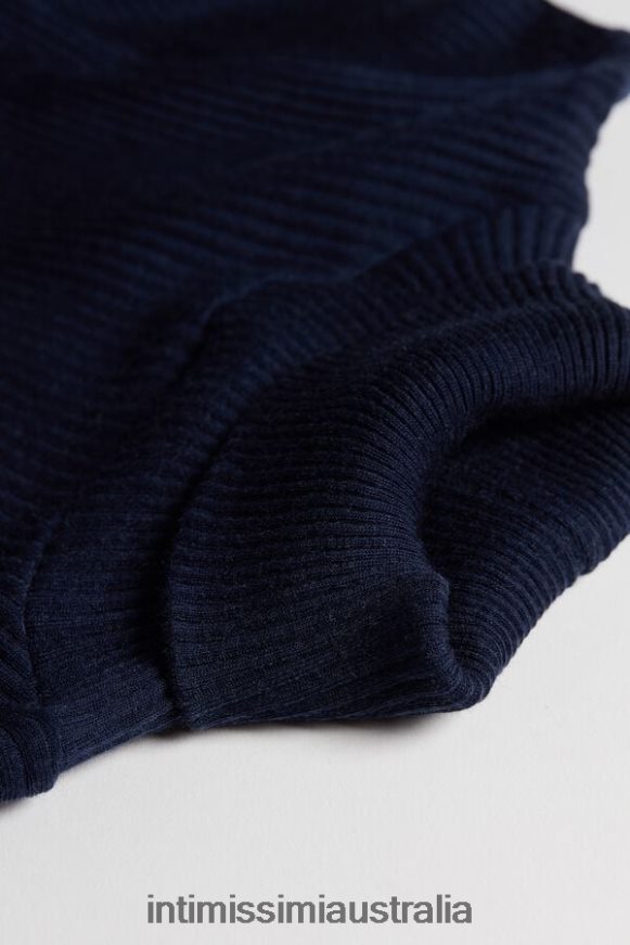 Intimissimi Women 1467-Intense Blue Apparel 0RJT481444 Long-sleeve High-Neck Tubular Top in Wool and Silk