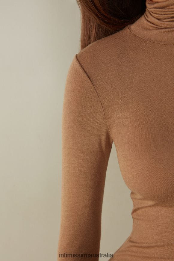 Intimissimi Women 233I-Toffee Brown Apparel 0RJT481432 Modal Cashmere Ultralight High-Neck Top