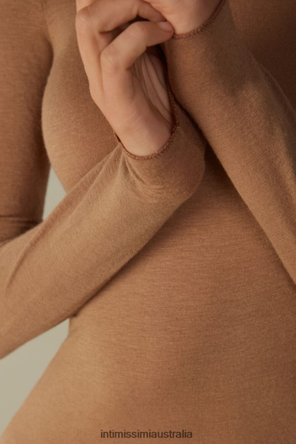 Intimissimi Women 233I-Toffee Brown Apparel 0RJT481432 Modal Cashmere Ultralight High-Neck Top