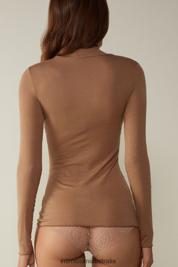 Intimissimi Women 233I-Toffee Brown Apparel 0RJT481432 Modal Cashmere Ultralight High-Neck Top