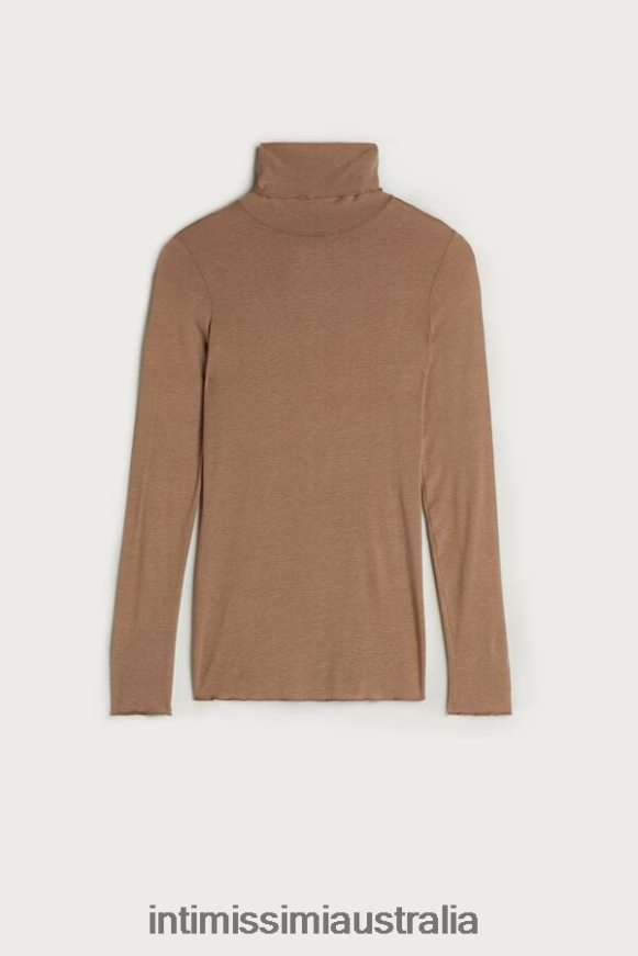 Intimissimi Women 233I-Toffee Brown Apparel 0RJT481432 Modal Cashmere Ultralight High-Neck Top
