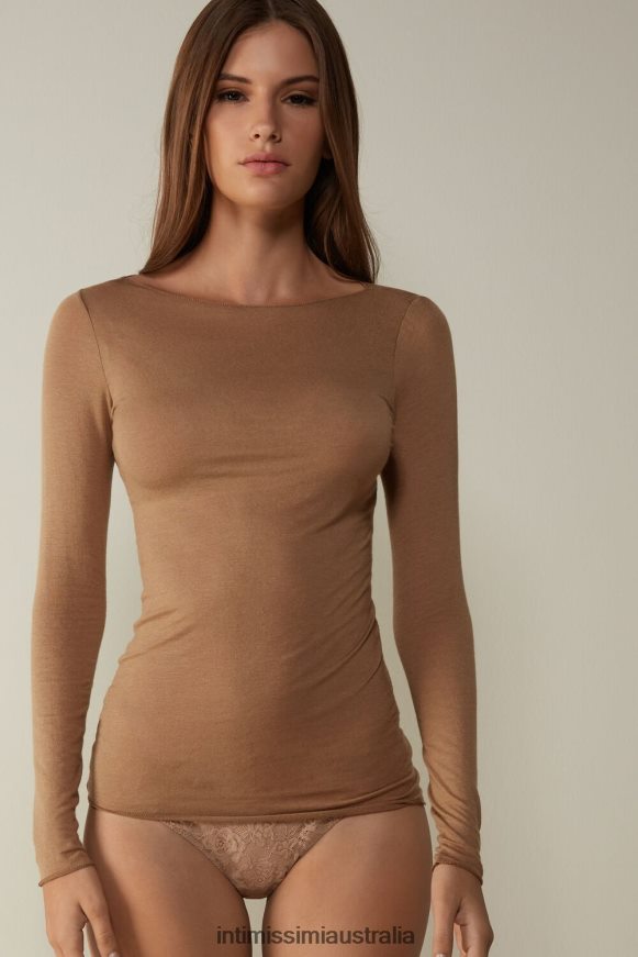 Intimissimi Women 233I-Toffee Brown Apparel 0RJT481433 Boat Neck Modal Cashmere Ultralight Jumper
