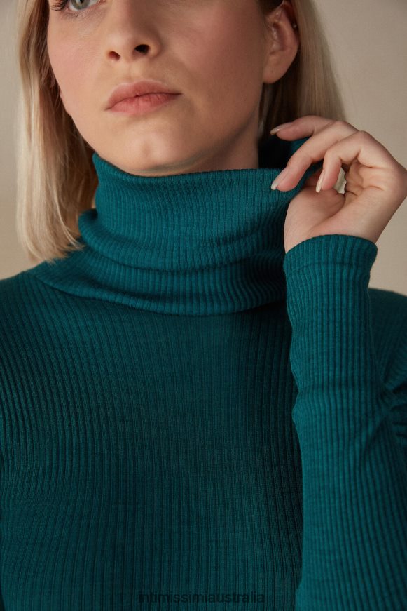 Intimissimi Women 4572-Evergreen Apparel 0RJT481339 Long-sleeve High-Neck Tubular Top in Wool and Silk