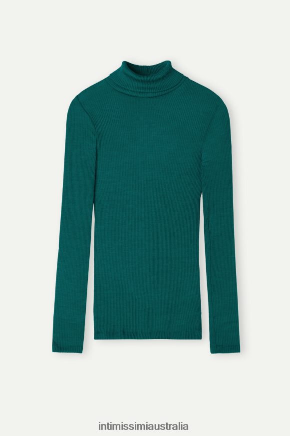 Intimissimi Women 4572-Evergreen Apparel 0RJT481339 Long-sleeve High-Neck Tubular Top in Wool and Silk