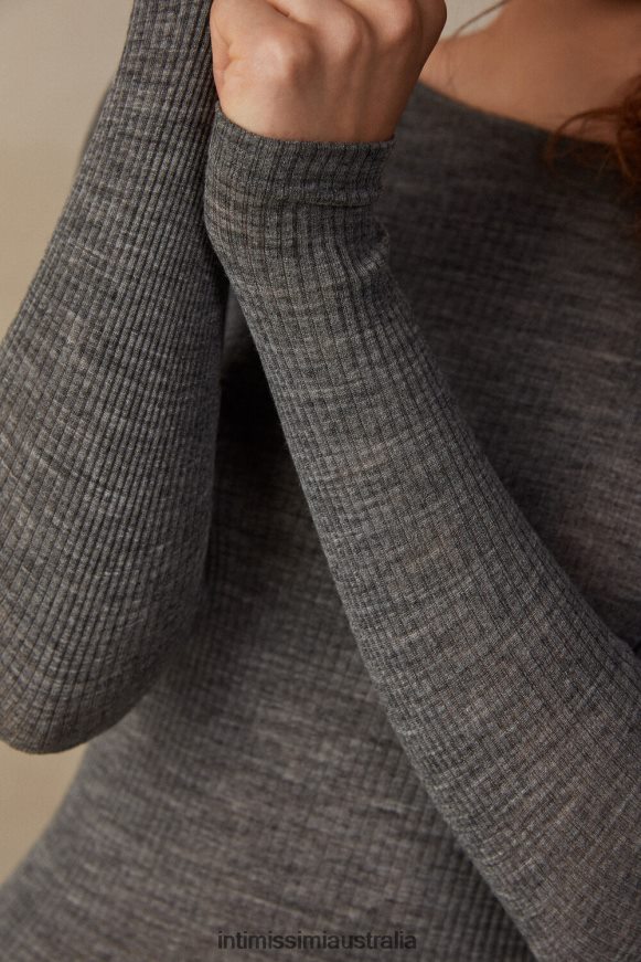 Intimissimi Women 7481-Aluminium Grey Blend Apparel 0RJT481340 Wool and Silk Long-Sleeved Crew-Neck Max Top