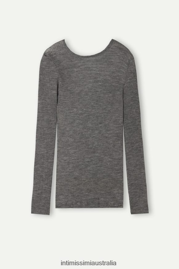 Intimissimi Women 7481-Aluminium Grey Blend Apparel 0RJT481340 Wool and Silk Long-Sleeved Crew-Neck Max Top