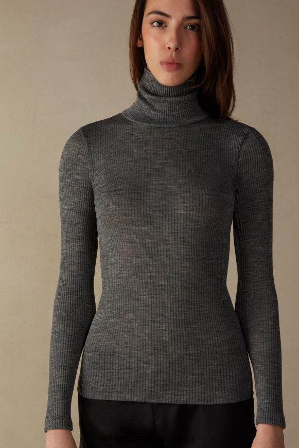 Intimissimi Women 7481-Aluminium Grey Blend Apparel 0RJT481445 Long-sleeve High-Neck Tubular Top in Wool and Silk