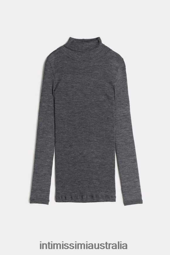 Intimissimi Women 7481-Aluminium Grey Blend Apparel 0RJT481445 Long-sleeve High-Neck Tubular Top in Wool and Silk