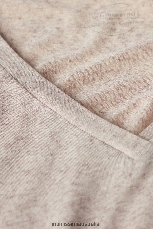 Intimissimi Women 7525-Shell Beige Melange Apparel 0RJT481347 Ultralight Modal with Cashmere V-Neck Top