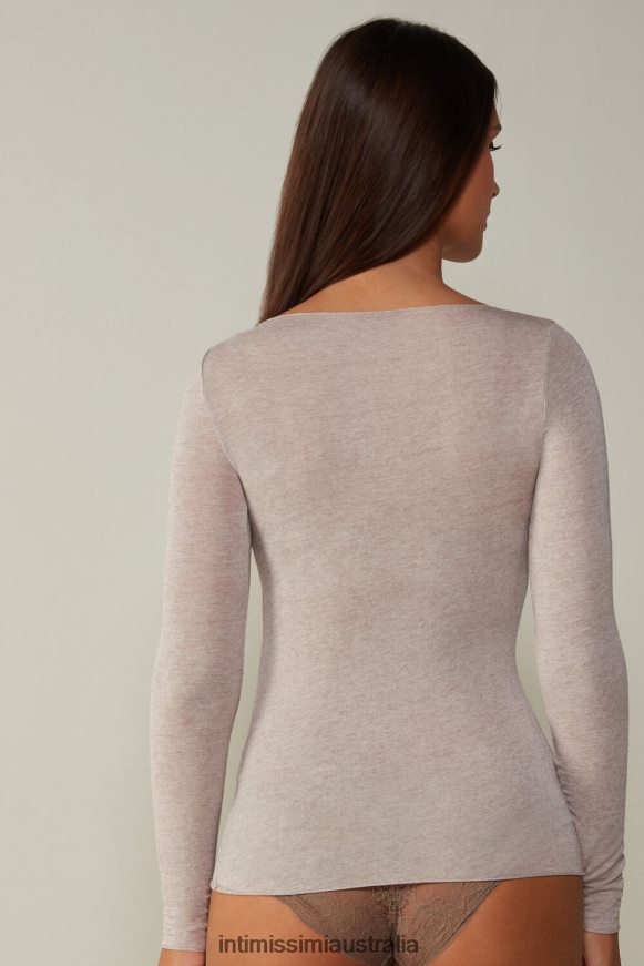 Intimissimi Women 7525-Shell Beige Melange Apparel 0RJT481450 Boat Neck Modal Cashmere Ultralight Jumper