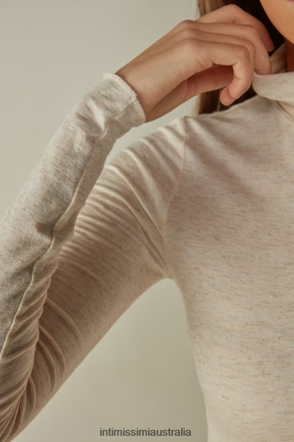 Intimissimi Women 843I-Off-White Lame Apparel 0RJT481381 Light Modal with Lame Cashmere High-Neck Top