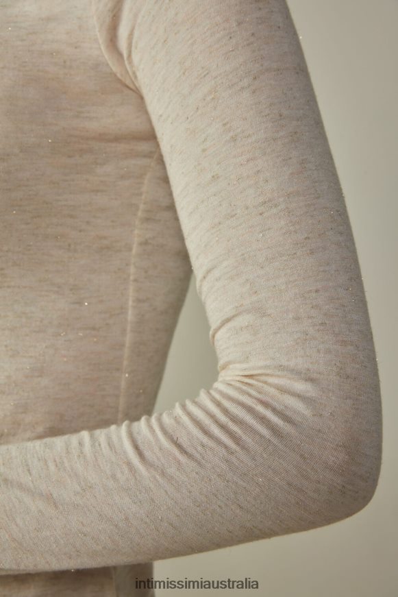 Intimissimi Women 843I-Off-White Lame Apparel 0RJT481381 Light Modal with Lame Cashmere High-Neck Top