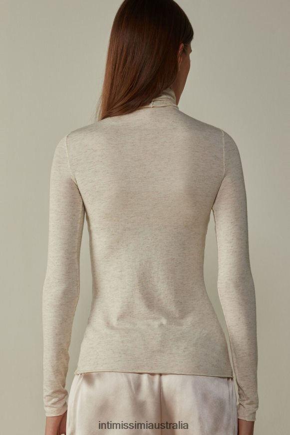 Intimissimi Women 843I-Off-White Lame Apparel 0RJT481381 Light Modal with Lame Cashmere High-Neck Top
