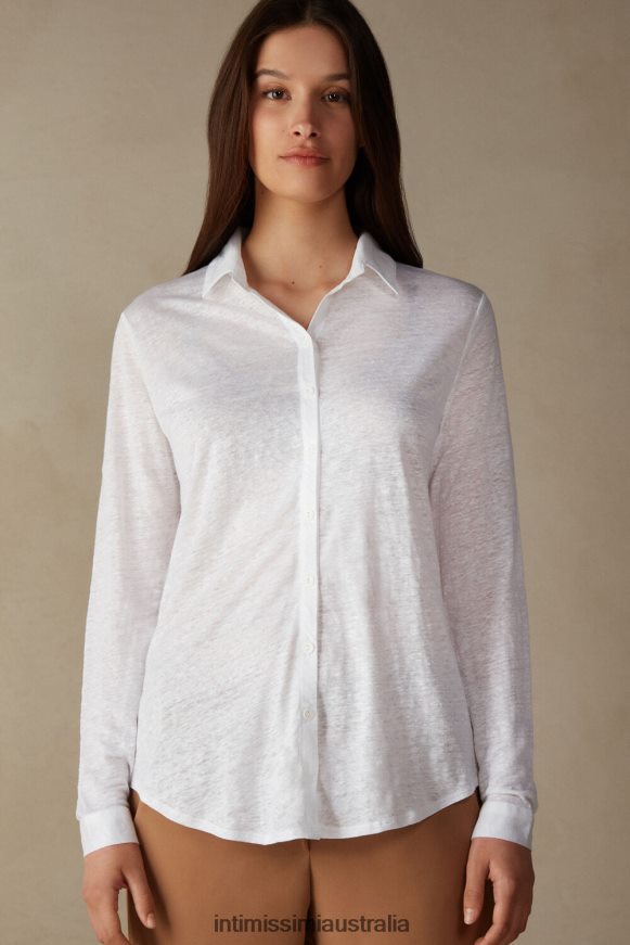 Intimissimi Women 001-White Apparel 0RJT481312 Long-Sleeved Linen Shirt