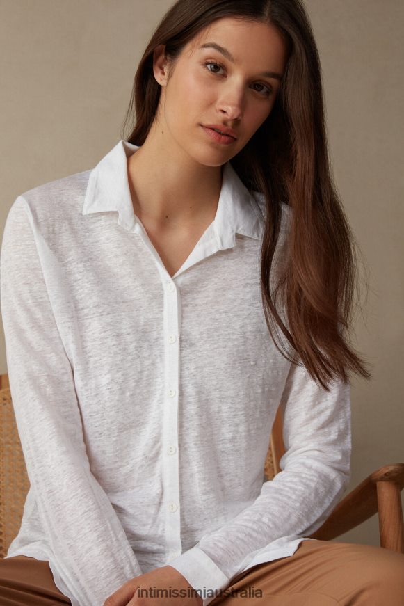 Intimissimi Women 001-White Apparel 0RJT481312 Long-Sleeved Linen Shirt