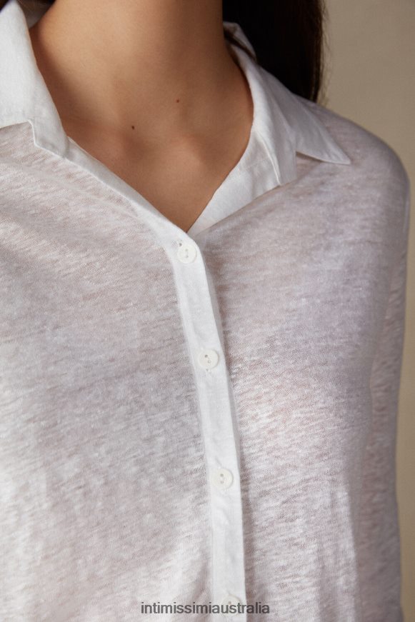 Intimissimi Women 001-White Apparel 0RJT481312 Long-Sleeved Linen Shirt